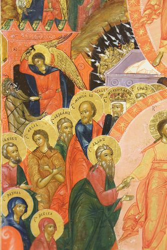 Подписная палехская старинная икона "Воскресение Христово с избранными святыми" - фото 3