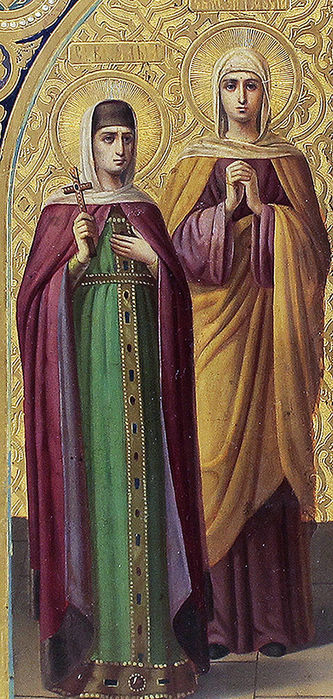 Старинная икона "Святая княгиня Ольга, святая мученица Елизавета, святая великомученица Параскева, святой Василий Великий" - фото 3