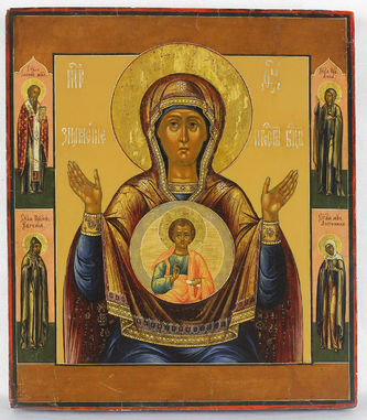 Старинная икона Божья Матерь "Знамение"