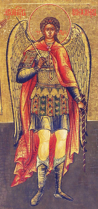 Старинная икона "Михаил Архангел, святая Екатерина, Федоровская Божья Матерь, Преподобный Михаил Клопский" - фото 2