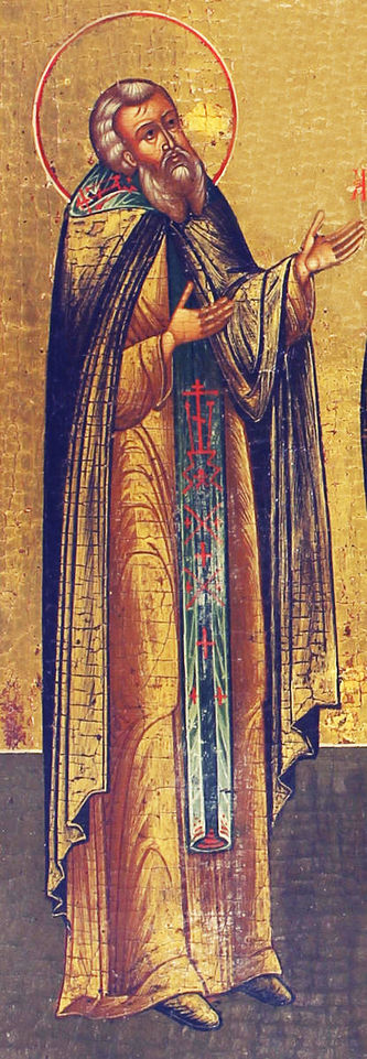 Старинная икона "Михаил Архангел, святая Екатерина, Федоровская Божья Матерь, Преподобный Михаил Клопский" - фото 3