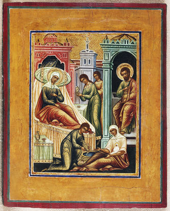 Старинная икона "Рождество Пресвятой Богородицы"