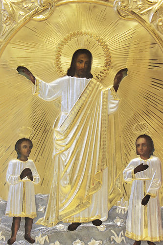 Старинная икона "Господь Вседержитель, благословляющий детей" - фото 2