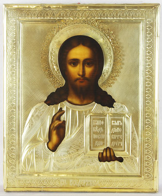 Венчальная пара иконы антикварные - "Господь Вседержитель" и Божья Матерь "Казанская" - фото 3