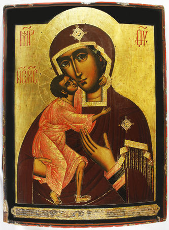 Старинная храмовая икона "Божья Матерь Феодоровская (Федоровская)" с экспертизой