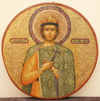 Старинная икона-тондо "Благоверный князь Фёдор Муромский"