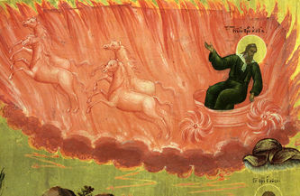 Старинная икона "Огненное восхождение Ильи пророка" - фото 4