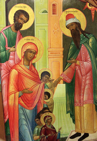 Старинная храмовая икона "Введение Богородицы во храм" - фото 2