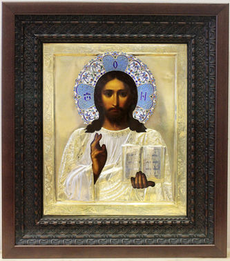 Старинная икона Господь Вседержитель (Пантократор) в серебряном окладе