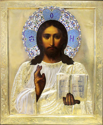 Старинная икона Господь Вседержитель (Пантократор) в серебряном окладе - фото 2