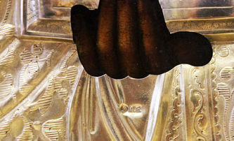 Старинная икона Господь Вседержитель (Пантократор) в серебряном окладе - фото 4