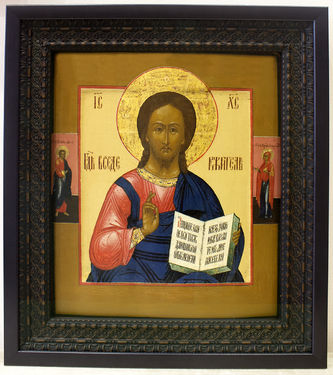 Старинная икона "Господь Вседержитель с предстоящими"