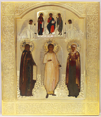 Фабрика А.И.Кузьмичёва
Антикварная икона "Святой Ангел Хранитель, преподобный Сергий Радонежский и святая Елизавета" - фото 2