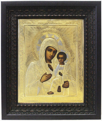 Старинная икона "Богоматерь Тихвинская" в серебряном окладе - фото 4