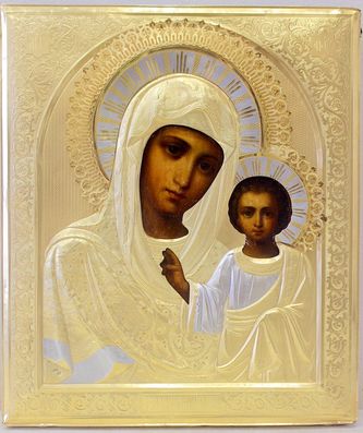 Фабрика Семена и Петра Галкиных
Старинная икона "Богоматерь Казанская" в серебряном окладе