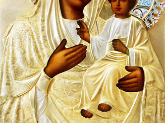 Старинная икона "Божья Матерь Иверская" в окладе с расписной эмалью - фото 4