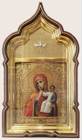 Мастерская Салаутина А.Д.
Редкая антикварная икона "Божья Матерь Ватопедская" (Богоматерь Отрада и Утешение)