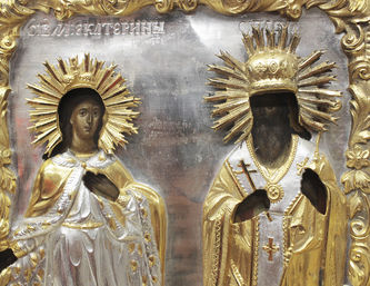 Старинная икона "Святая великомученица Екатерина и святой Павел" - фото 2