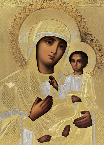 Старинная икона Богоматерь "Тихвинская" в серебряном окладе - фото 2