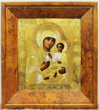 Старинная икона Богоматерь "Тихвинская" в серебряном окладе - фото 5