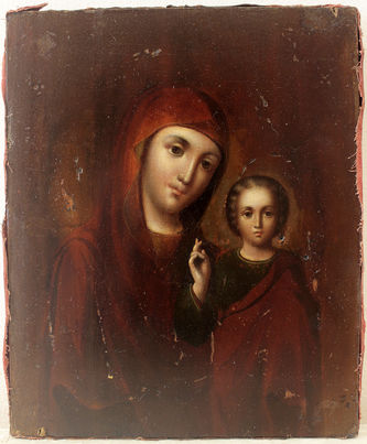 Антикварная икона "Богоматерь Казанская" в серебряном окладе - фото 3