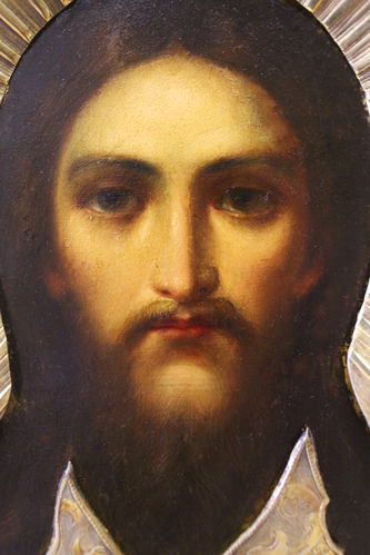 Мастер Фетисов М.Н.
Антикварная икона "Спас Нерукотворный (Спас на убрусе)" в серебряном окладе - фото 3