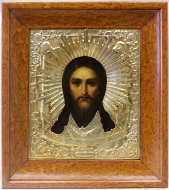 Мастер Фетисов М.Н.
Антикварная икона "Спас Нерукотворный (Спас на убрусе)" в серебряном окладе - фото 4