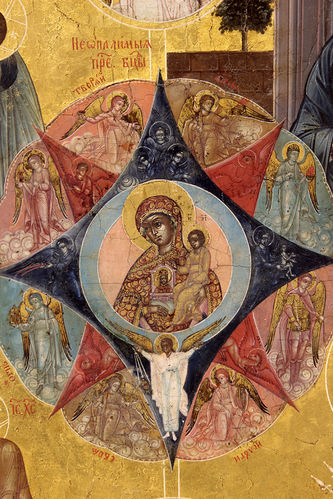 Четырёхчастная икона "Богоматерь Неопалимая купина, Утоли мои печали, Взыскание погибших, Избавление от бед страждущих, Умягчение злых сердец" - фото 2