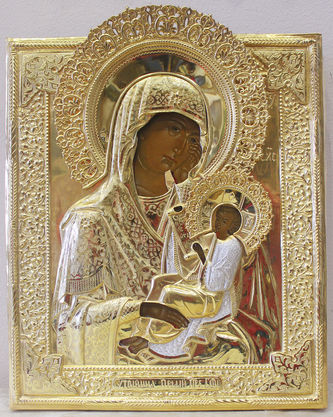 Старинная икона Божья Матерь "Утоли мои печали" в серебряном окладе