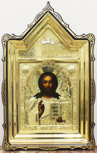 Антикварная икона "Господь Вседержитель" в серебряном окладе - фото 3