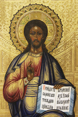 Старинная икона "Господь Вседержитель с предстоящими Богоматерью и Иоанном Крестителем (Деисус)" - фото 3