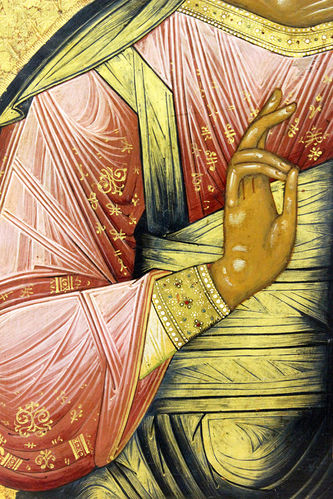 Большая старинная икона "Господь Вседержитель" на золотом фоне - фото 3