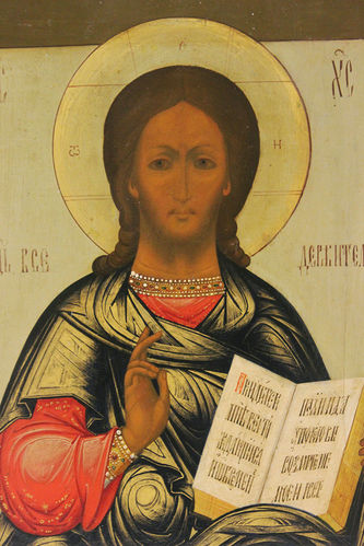 Старинная икона "Господь Вседержитель" в серебряном окладе - фото 3