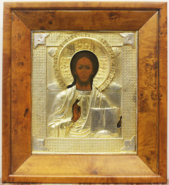 Старинная икона "Господь Вседержитель" в серебряном окладе - фото 5