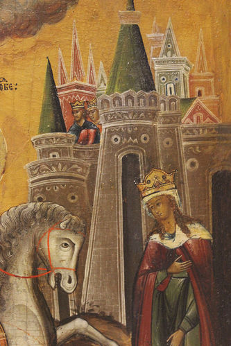 Антикварная икона "Георгий Победоносец, поражающий змея (Чудо Георгия о змие)" - фото 3