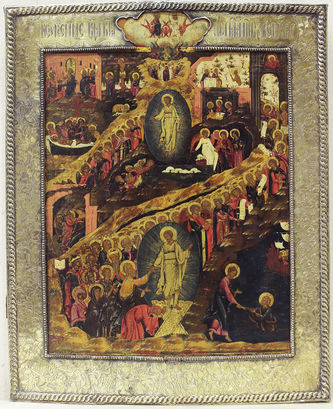 Старинная икона "Воскресение Христово" в окладе