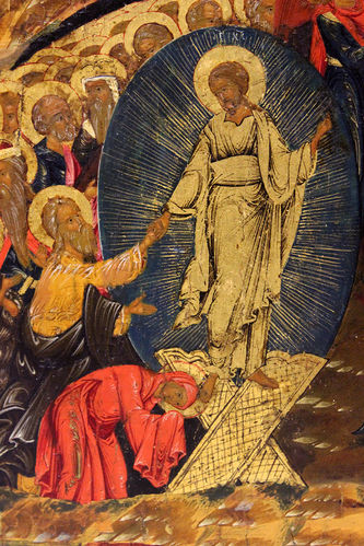 Старинная икона "Воскресение Христово" в окладе - фото 2