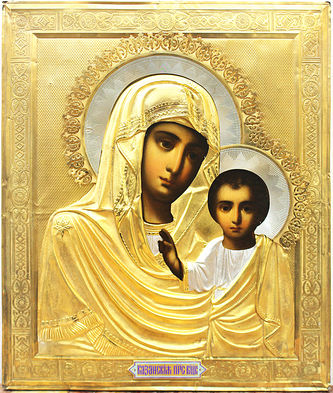 Старинная икона "Богоматерь Казанская" в серебряном окладе - фото 2