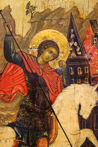 Старинная икона "Святой Георгий Победоносец" в окладе - фото 3