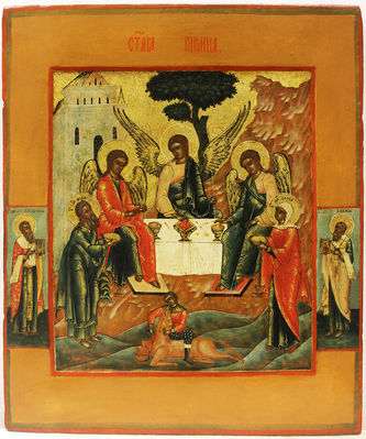 Старинная икона "Троица (Гостеприимство Авраама)"