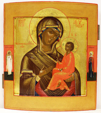 Старинная икона "Богоматерь Тихвинская" с предстоящими - фото 2