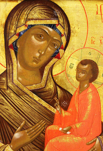 Старинная икона "Богоматерь Тихвинская" с предстоящими - фото 3