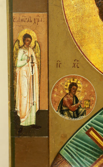 Старинная икона "святой Николай Чудотворец оплечный" с предстоящими - фото 3