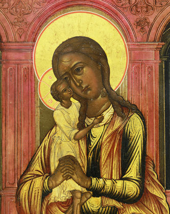 Старинная икона "Образ Пресвятой Богородицы Взыскание погибших" с предстоящими святыми мученицами Татьяной и Агафьей - фото 2