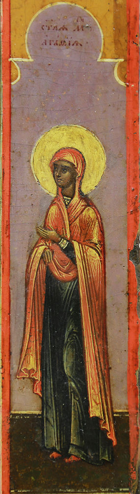 Старинная икона "Образ Пресвятой Богородицы Взыскание погибших" с предстоящими святыми мученицами Татьяной и Агафьей - фото 4