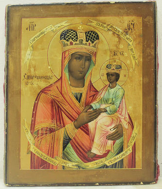 Старинная икона Богоматери "Споручница грешных" в окладе - фото 2