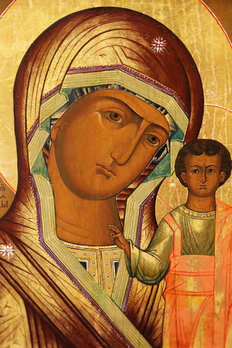 Старинная икона "Казанская Пресвятая Богородица" с предстоящими святым Ангелом Хранителем и мученицей Татьяной - фото 2