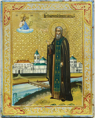 Старинная икона "Преподобный Григорий Пельшемский"