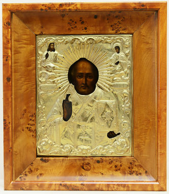 Антикварная икона "Святитель Николай Чудотворец" в окладе - фото 5