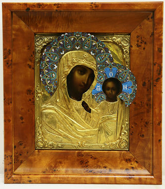 Старинная икона "Богоматерь Казанская" в окладе с эмалью - фото 4